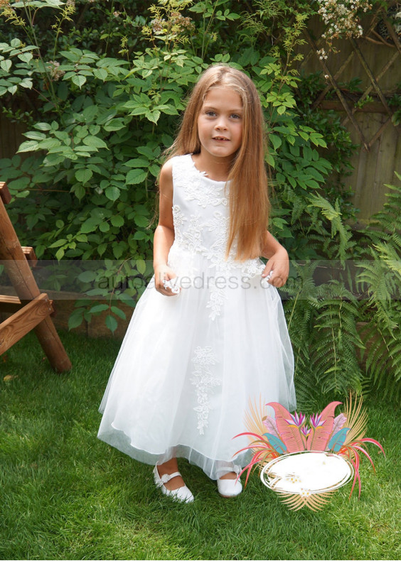 Ivory Sleeveless Lace Tulle Flower Girl Dress